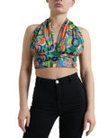 Women's Multicolor Halter Sleeveless Cropped Tank Top Silk