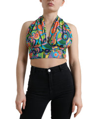 Women's Multicolor Halter Sleeveless Cropped Tank Top Silk