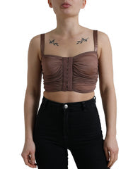 Women's Brown Viscose Bustier Sleeveless Cropped Top