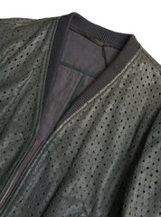 Men's Green Perforated Leather Bomber Jacket Goatskin Clothing