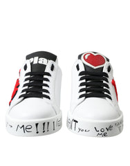 Women's White Love Patch Portofino Classic Sneakers Shoes Leather