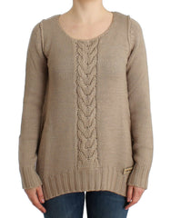 Women's Beige Knitted Wool Sweater Clothing