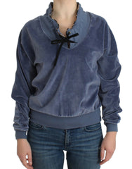 Women's Blue Velvet Cotton Sweater Polyester. Details: Silk Clothing