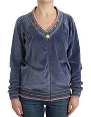 Women's Blue Velvet Zipup Sweater Cotton Clothing