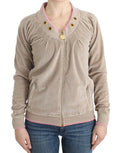 Women's Beige Velvet Zipup Sweater Cotton Clothing