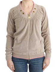 Women's Beige Velvet Zipup Sweater Cotton Clothing