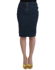 Women's Blue Corduroy Pencil Skirt Cotton