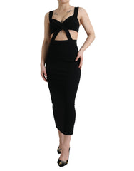 Women's Black Cut Out Sleeveless Bodycon Midi Dress Viscose Nylon Elastane