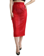 Women's Red Sheer High Waist Pencil Cut Midi Skirt Nylon Polyester Elastane