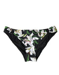 Women's Black Lily Print Swimwear Bottom Beachwear Bikini Nylon Elastane Clothing