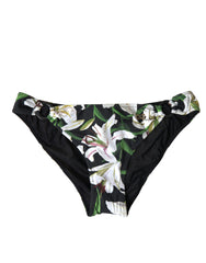 Women's Black Lily Print Swimwear Bottom Beachwear Bikini Nylon Elastane Clothing