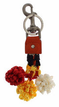 Women's Red White Raffia Leather Clasp Finder Keyring Keychain Accessory