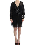 Women's Black Long Sleeve Silk Dress