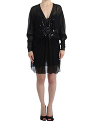 Women's Black Long Sleeve Silk Dress