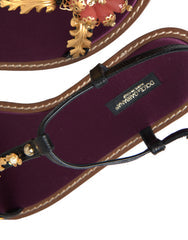 Women's Black Crystal Gold Sandals Leather Shoes