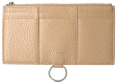 Women's Beige Leather Shoulder Cardholder Strap Wallet