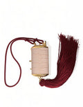 Women's Pink Exotic Leather Mini Mirror Tassel Makeup Bag
