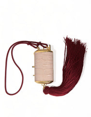 Women's Pink Exotic Leather Mini Mirror Tassel Makeup Bag