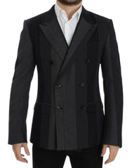 Men's Gray Striped Wool Stretch Blazer Clothing