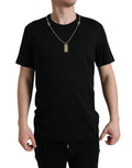 Men's Black Cotton Dog Tag Round Neck T-Shirt