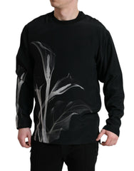 Men's Floral Print Silk Sweater Black