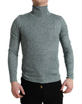 Men's Ribbed Turtleneck Green Polyester Cotton