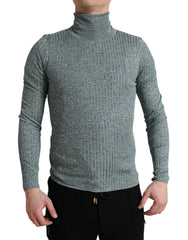 Men's Ribbed Turtleneck Green Polyester Cotton