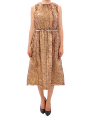Women's Brown Sleeveless Silk Dress