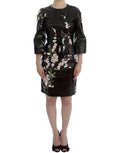 Women's Black Floral 3-4 Sleeve Sheath Dress