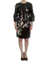 Women's Black Floral 3-4 Sleeve Sheath Dress