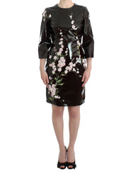 Women's Black Patent Floral Handpainted Dress Acetate