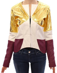 Women's White Gold Purple Leather Jacket Clothing