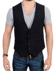 Men's Black Striped Cotton Casual Vest Clothing