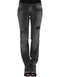 Women's Gray Straight Leg Jeans Cotton Clothing