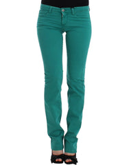 Women's Green Straight Leg Jeans Cotton Clothing