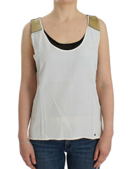 Women's Lyocell With Metallic Shoulders Tank Top White Lyocel Tops