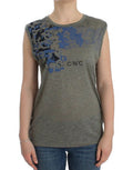 Women's Gray Print Sleeveless T-Shirt Rayon