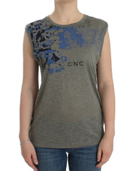 Women's Gray Print Sleeveless T-Shirt Rayon