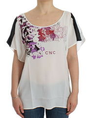 Women's White Motive Print Blouse Poyester