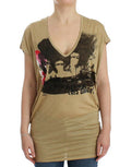 Women's Beige Motive Print T-Shirt Polyester