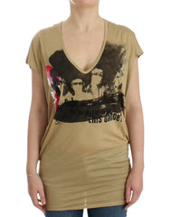 Women's Beige Motive Print T-Shirt Polyester