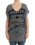Women's Gray V-Neck Long T-Shirt Polyester