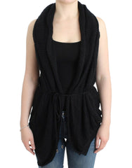 Women's Black Sleeveless Knitted Cardigan Acrylic Clothing