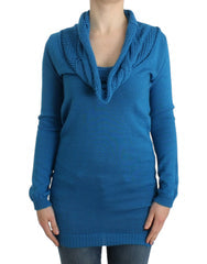 Women's Blue Knitted Scoopneck Sweater Acrylic Clothing