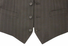 Men's Black Striped Stretch Dress Vest Gilet Wool