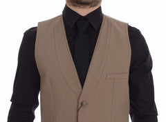 Men's Beige Cotton Slim Fit Button Front Dress Vest