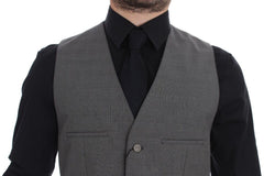 Men's Gray Cotton Slim Fit Button Front Dress Vest