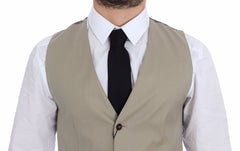 Men's Beige Cotton Dress Vest Blazer Jacket