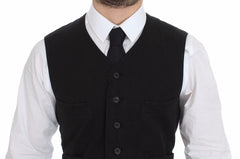 Men's Black Flax Cotton Dress Vest Blazer