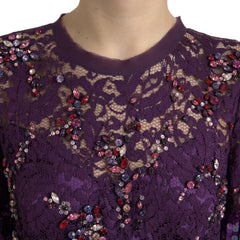 Women's Purple Floral Lace Crystal Embedded Dress Rayon